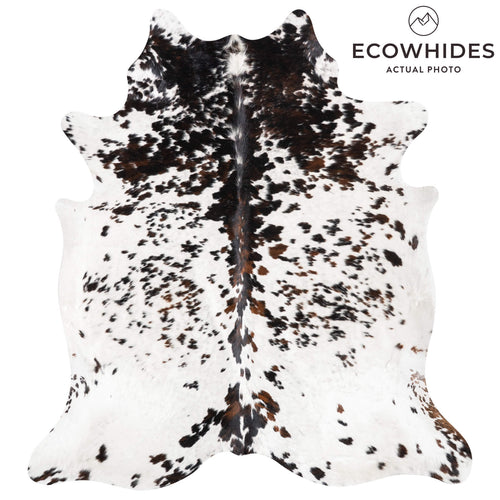 White Tricolor Cowhide Rug Size 7'3" L x 6'6" W 9426