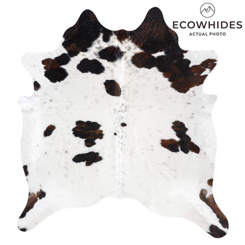 White Tricolor Cowhide Rug Size 8'0" L x 7'3" W 9427