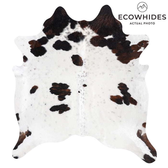 White Tricolor Cowhide Rug Size 8'0" L x 7'3" W 9427