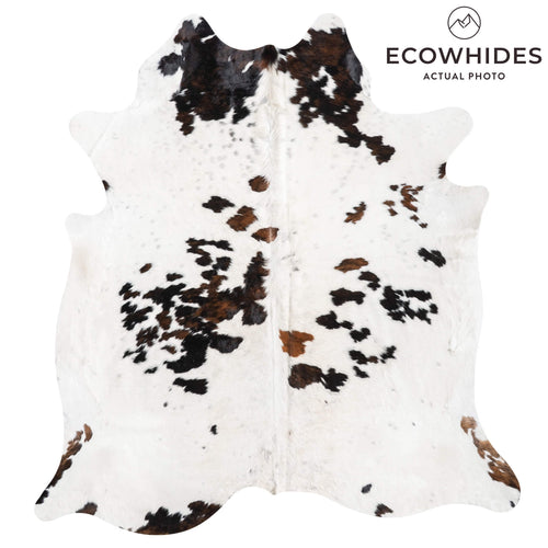 White Tricolor Cowhide Rug Size 7'10" L x 7'3" W 9432