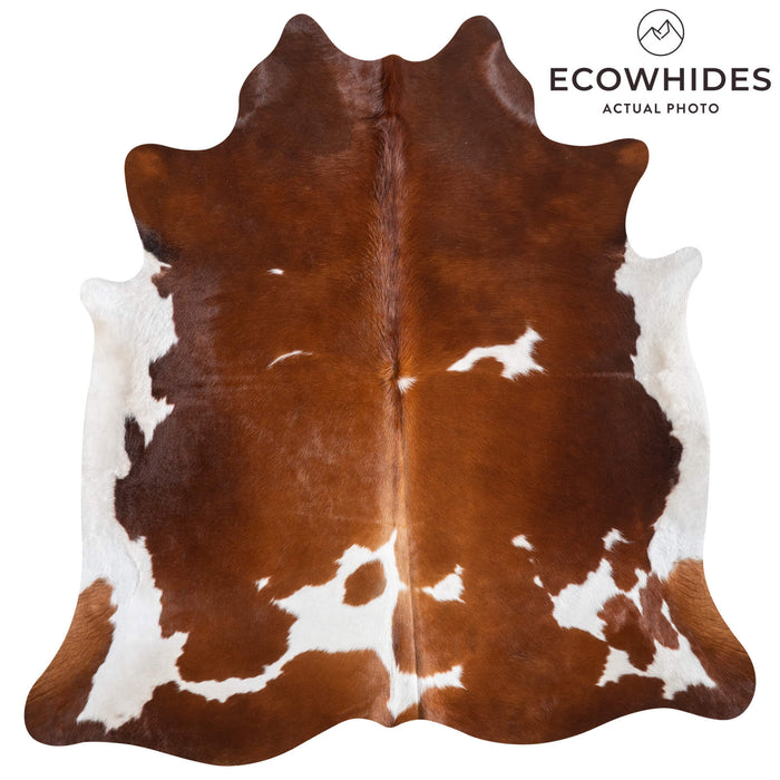 Brown and White Cowhide Rug Size 6'11" L x 6'7" W 9434