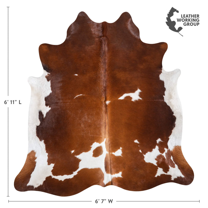 Brown and White Cowhide Rug Size 6'11" L x 6'7" W 9434