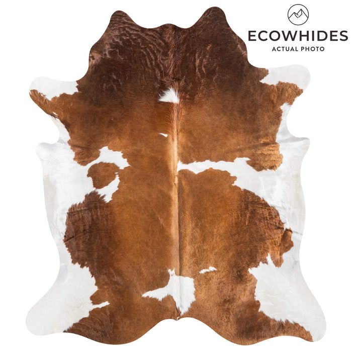 Brown and White Cowhide Rug Size 7'8" L x 6'9" W 9436