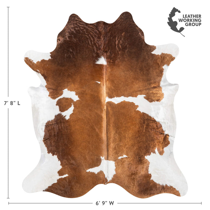Brown and White Cowhide Rug Size 7'8" L x 6'9" W 9436