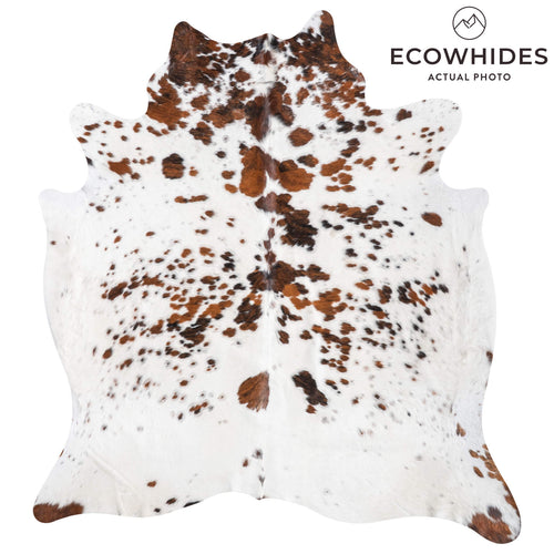 White Tricolor Cowhide Rug Size 7'6" L x 6'9" W 9440
