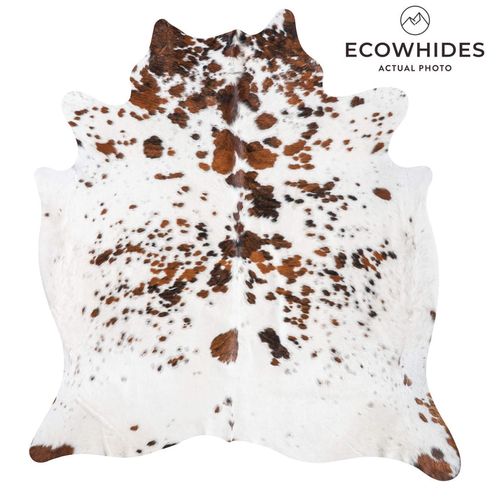White Tricolor Cowhide Rug Size 7'6" L x 6'9" W 9440