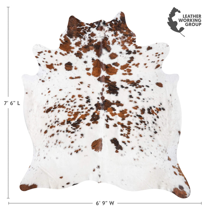 White Tricolor Cowhide Rug Size 7'6" L x 6'9" W 9440