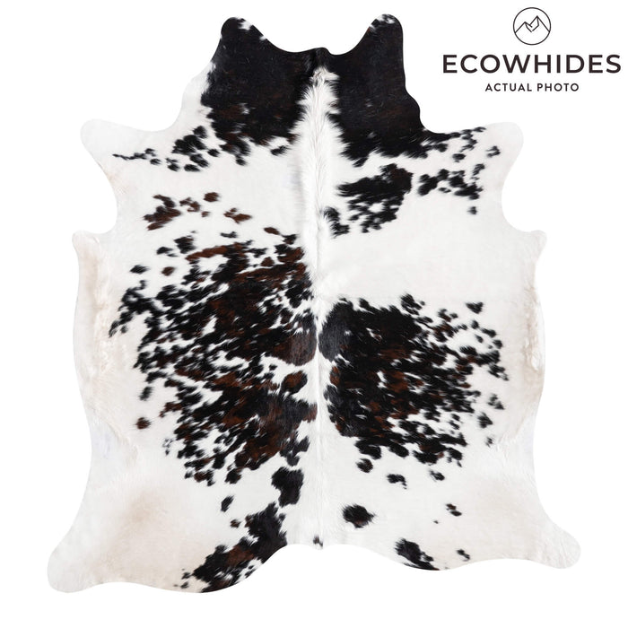 White Tricolor Cowhide Rug Size 7'2" L x 6'7" W 9441