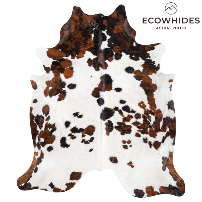 White Tricolor Cowhide Rug Size 7'6" L x 6'6" W 9443
