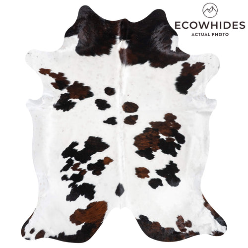 White Tricolor Cowhide Rug Size 8'4" L x 7'1" W 9444