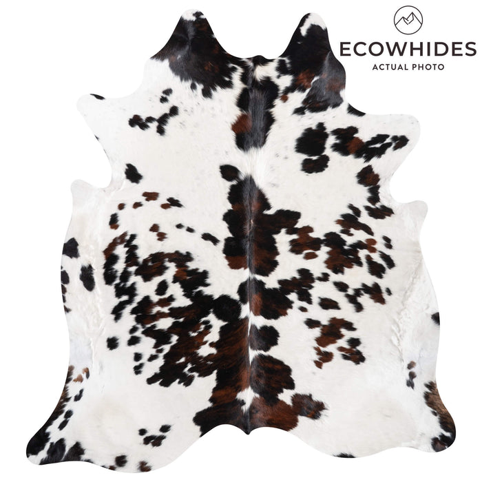 White Tricolor Cowhide Rug Size 7'6" L x 6'11" W 9445