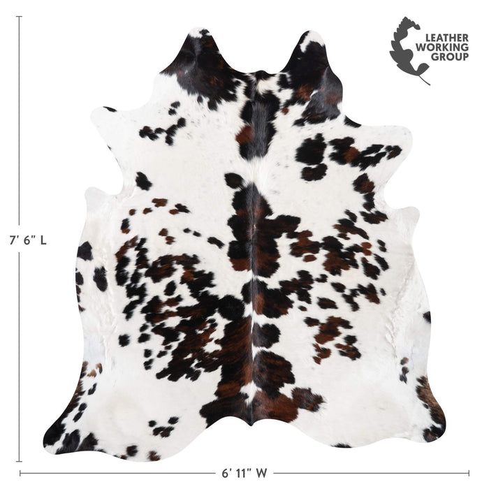 White Tricolor Cowhide Rug Size 7'6" L x 6'11" W 9445