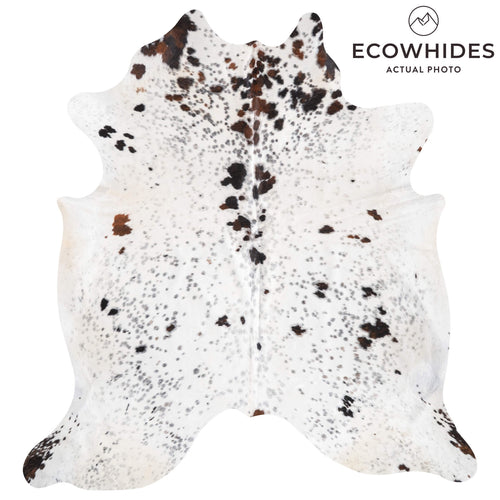 White Tricolor Cowhide Rug Size 7'11" L x 7'6" W 9446