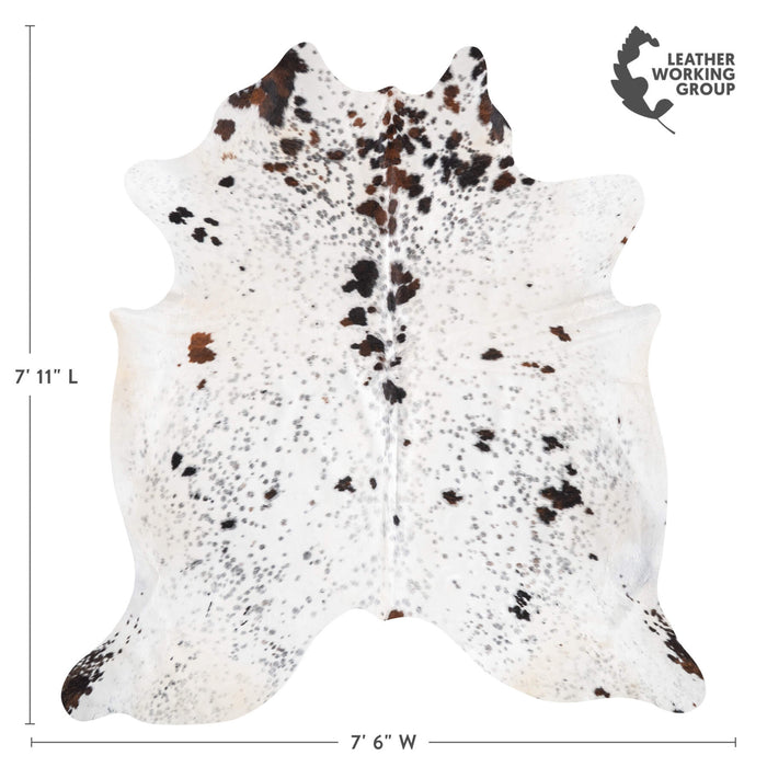 White Tricolor Cowhide Rug Size 7'11" L x 7'6" W 9446