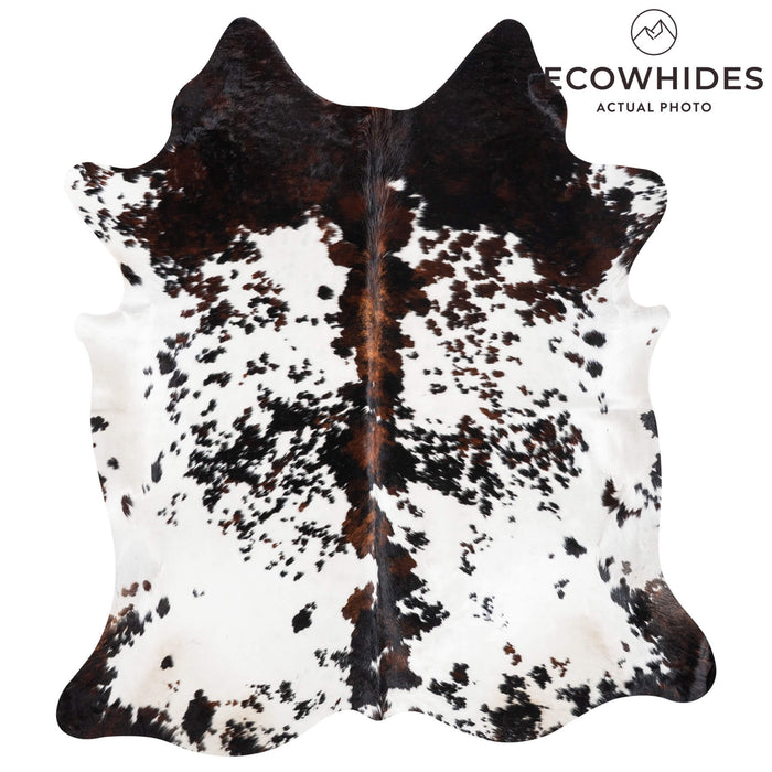 White Tricolor Cowhide Rug Size 7'10" L x 7'2" W 9448