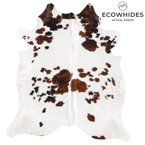White Tricolor Cowhide Rug Size 7'1" L x 6'4" W 9451