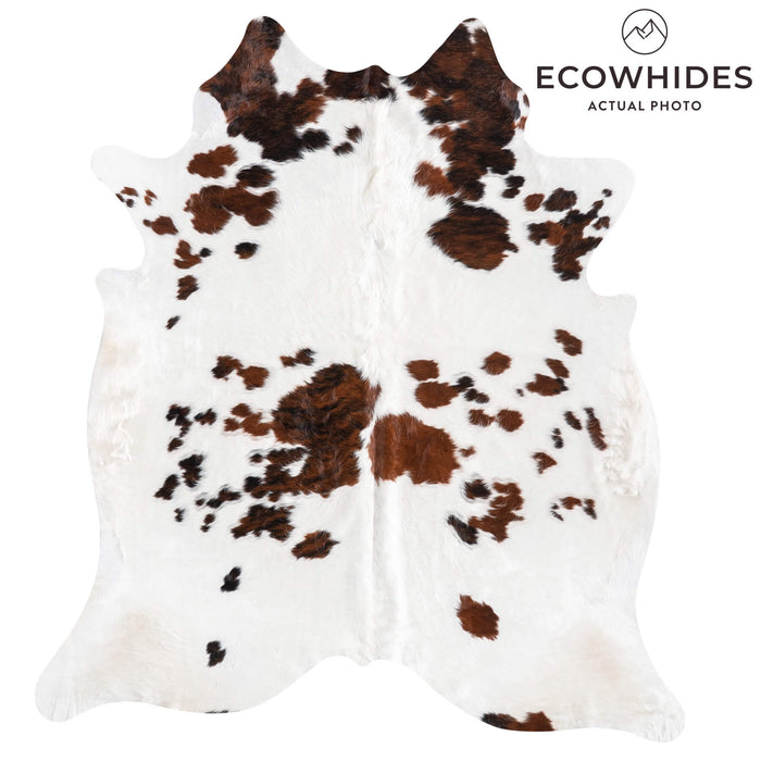 White Tricolor Cowhide Rug Size 7'1" L x 6'4" W 9451