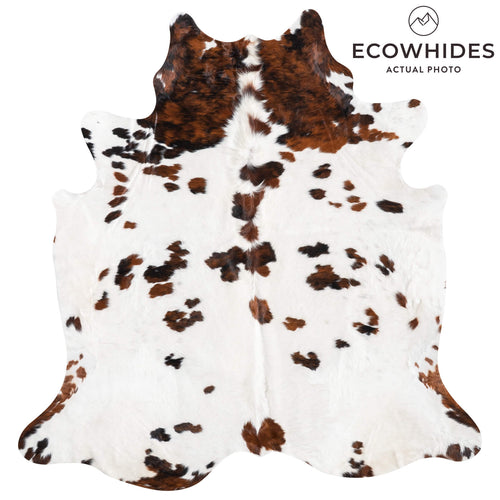 White Tricolor Cowhide Rug Size 7'5" L x 7'1" W 9454