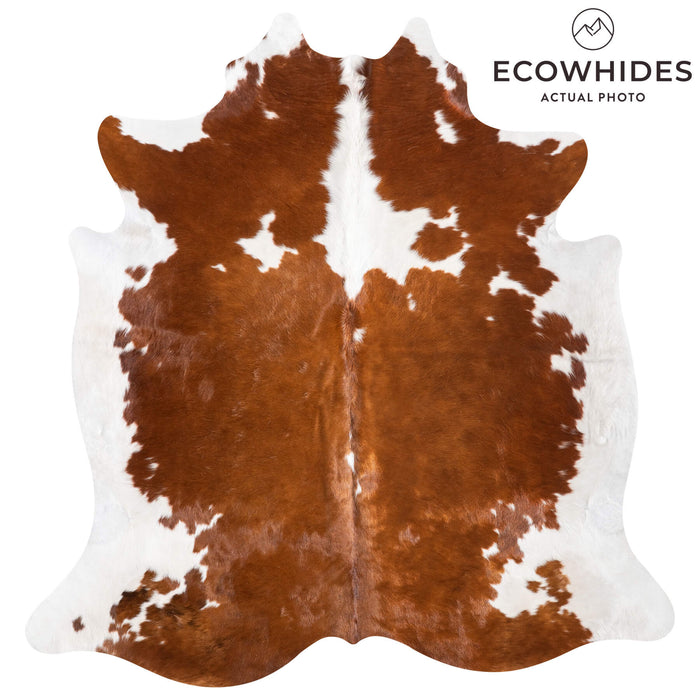 Brown and White Cowhide Rug Size 6'9" L x 6'5" W 9455