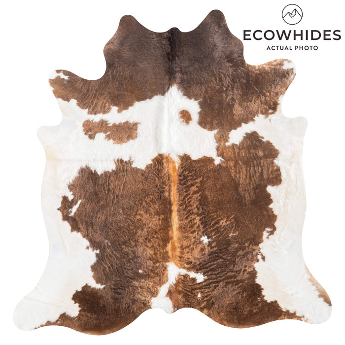 Brown and White Cowhide Rug Size 6'11" L x 6'8" W 9472