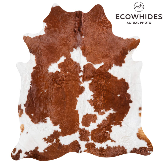 Brown and White Cowhide Rug Size 7'8" L x 6'11" W 9475