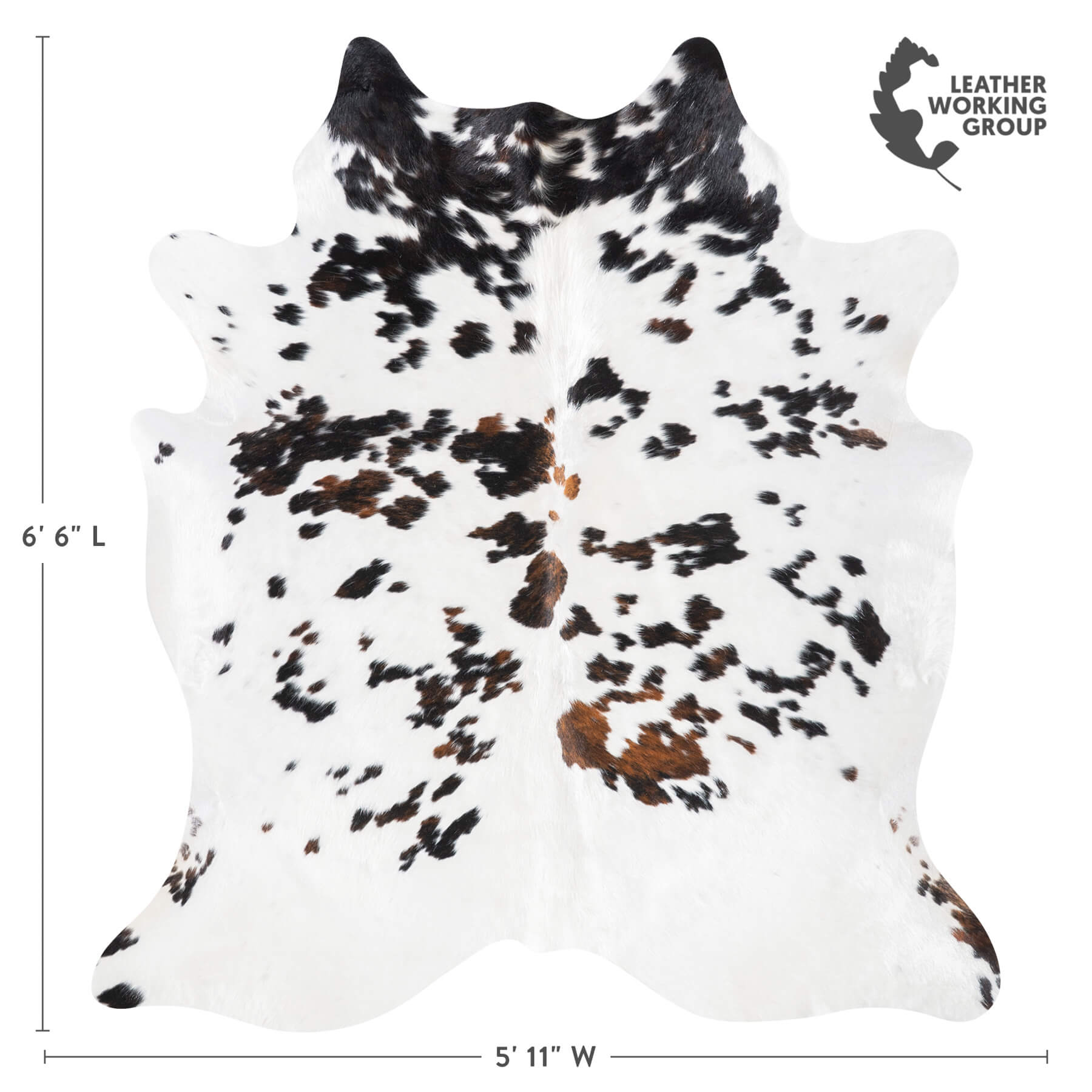 無地ホワイト牛革ラグ 縦270cm横223cm Cowhide Rug White Tricolor Cowhide Rug Size 6'6