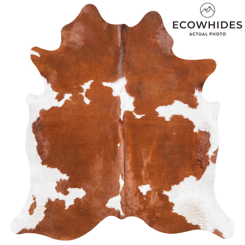 Brown and White Cowhide Rug Size 7'1" L x 6'8" W 9480