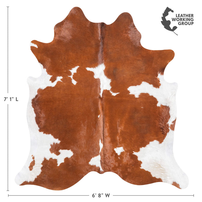 Brown and White Cowhide Rug Size 7'1" L x 6'8" W 9480