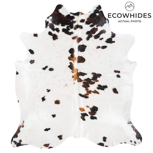 White Tricolor Cowhide Rug Size 7'8" L x 6'11" W 9482