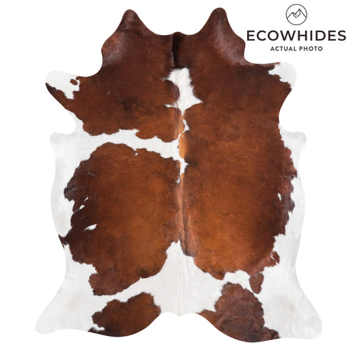 Brown and White Cowhide Rug Size 7'0" L x 6'0" W 9485