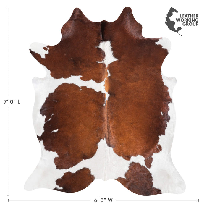 Brown and White Cowhide Rug Size 7'0" L x 6'0" W 9485