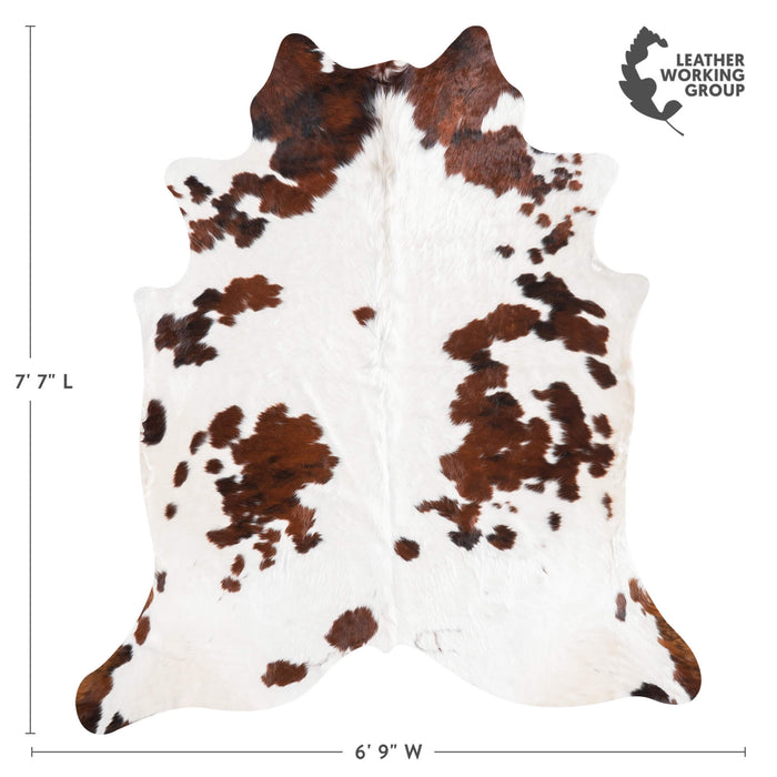 White Tricolor Cowhide Rug Size 7'7" L x 6'9" W 9486