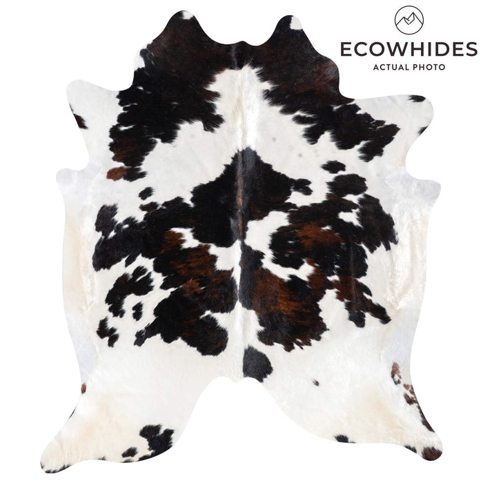 White Tricolor Cowhide Rug Size 7'8" L x 6'9" W 9487