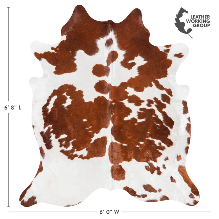 Brown and White Cowhide Rug Size 6'8" L x 6'0" W 9489