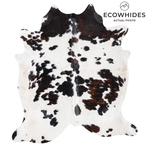 White Tricolor Cowhide Rug Size 7'5" L x 6'9" W 9490