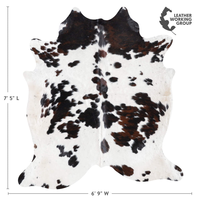 White Tricolor Cowhide Rug Size 7'5" L x 6'9" W 9490