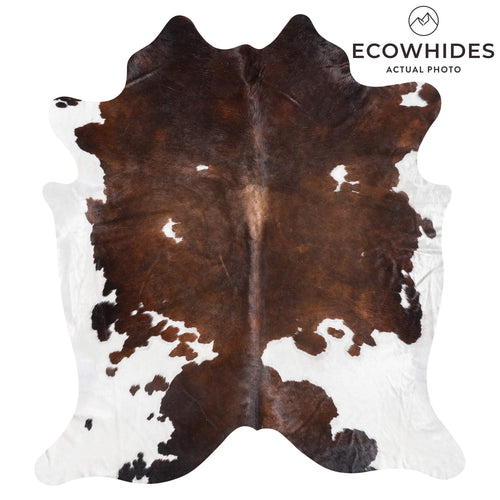 Chocolate and White Cowhide Rug Size 8'7" L x 7'7" W 9492