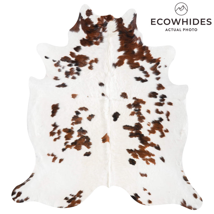 White Tricolor Cowhide Rug Size 7'2" L x 6'6" W 9496