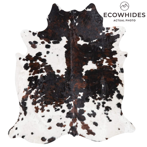 Dark Tricolor Cowhide Rug Size 7'6" L x 6'9" W 9499