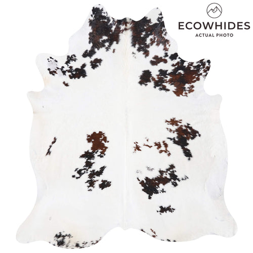 Vintage White Tricolor Cowhide Rug Size 7'10" L x 7'1" W 9702