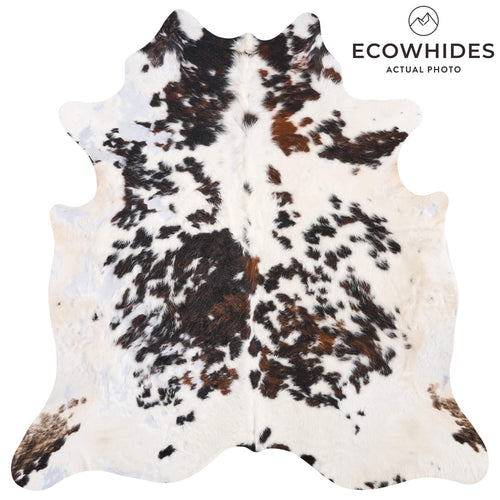 Vintage White Tricolor Cowhide Rug Size 6'6" L x 6'5" W 9705