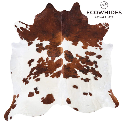 Vintage White Tricolor Cowhide Rug Size 7'1" L x 6'7" W 9708