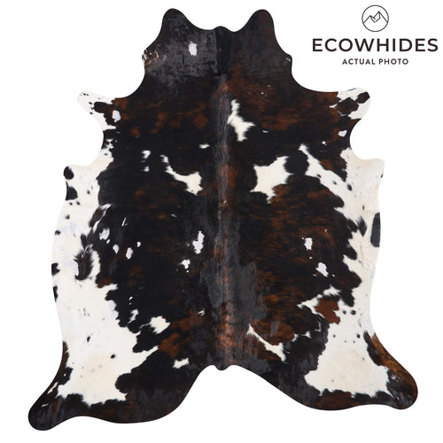 Vintage Dark Tricolor Cowhide Rug Size 7'8" L x 6'10" W 9709