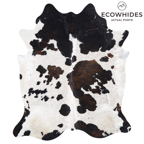 Vintage White Tricolor Cowhide Rug Size 8'0" L x 6'10" W 9710