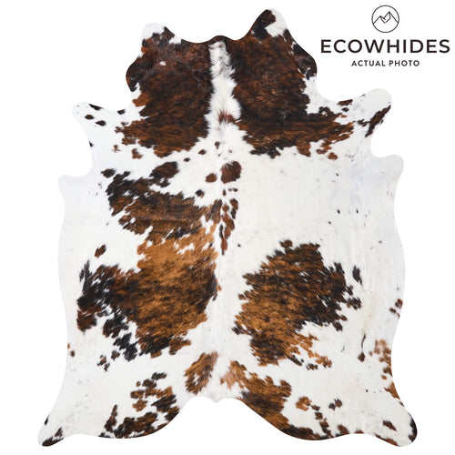 Vintage White Tricolor Cowhide Rug Size 7'5" L x 6'4" W 9711