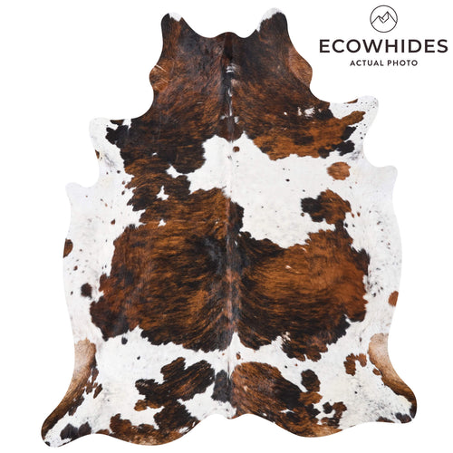 Vintage Tricolor Cowhide Rug Size 7'9" L x 6'6" W 9714