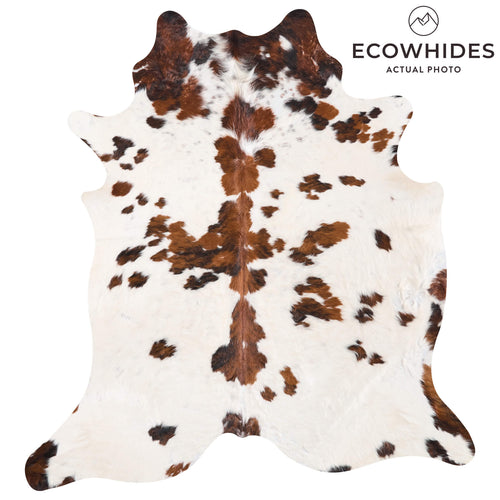 Vintage White Tricolor Cowhide Rug Size 6'7" L x 6'2" W 9725