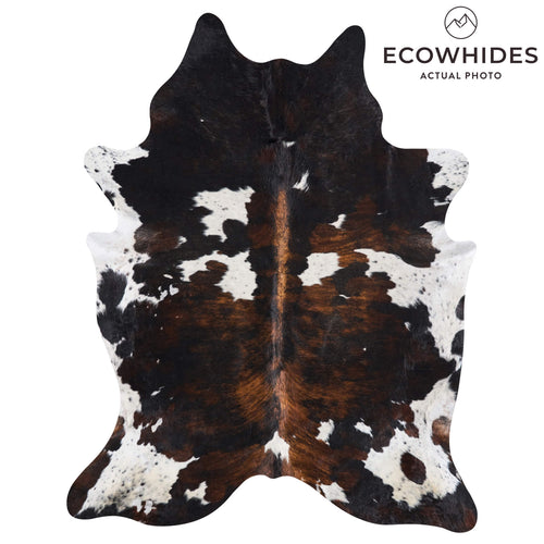 Vintage Tricolor Brindle Mix Cowhide Rug Size 7'11" L x 6'4" W 9729