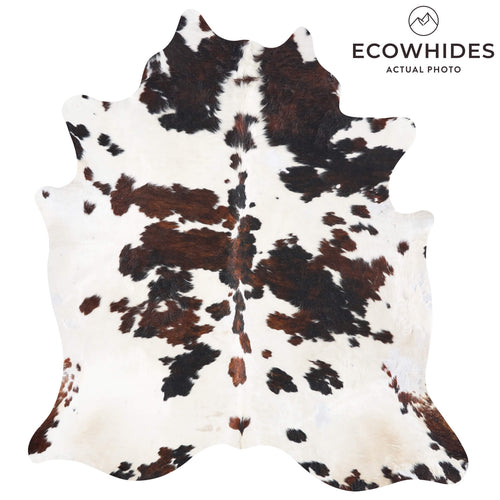 Vintage White Tricolor Cowhide Rug Size 7'4" L x 6'8" W 9736