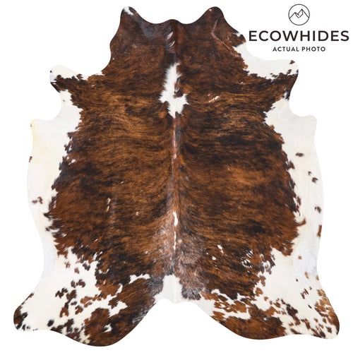 Vintage Brindle White Belly Cowhide Rug Size 7'6" L x 7'0" W 9737